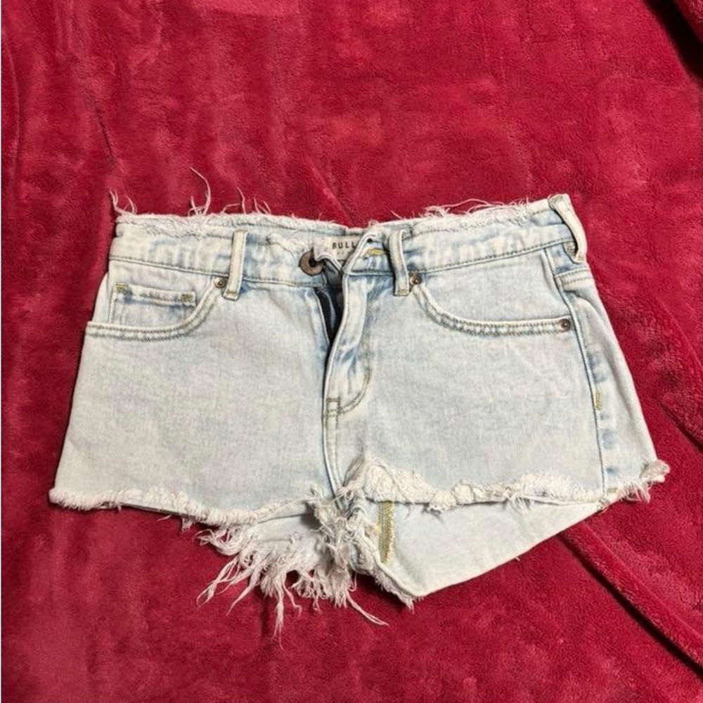 Bully Women's Frayed Light Blue Denim Shorts